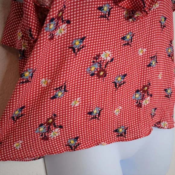 Everly Gingham Crop Tank Top Sz L Floral Back Tie Boho Cottagecore - Picture 6 of 12